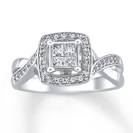 Previously Owned Diamond Engagement Ring 3/8 ct tw Princess/Round-Cut 14K White Gold