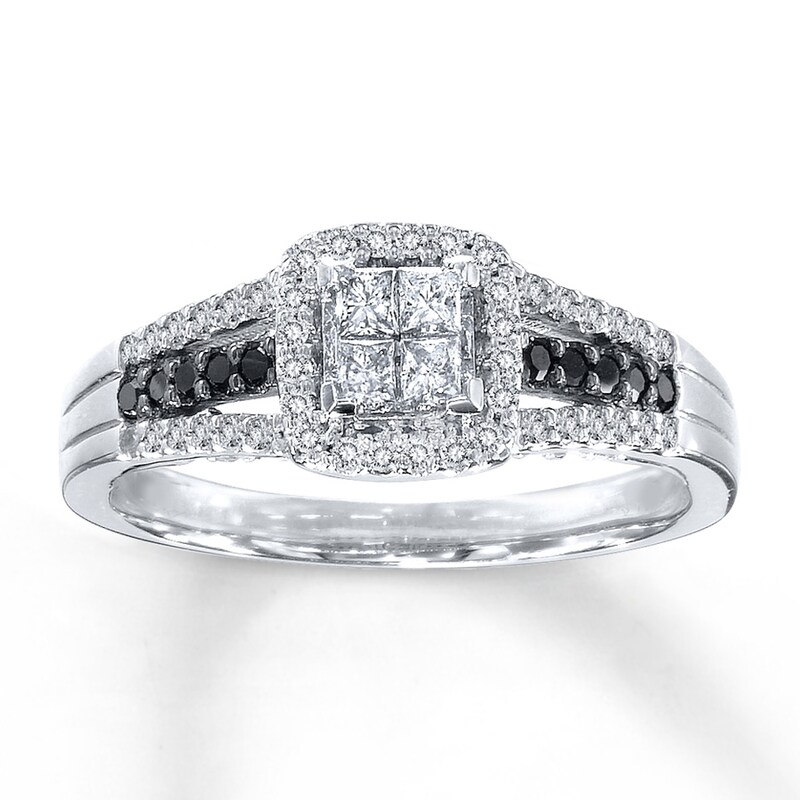 Main Image 1 of Previously Owned Black/White Diamonds 1/2 ct tw Engagement Ring 10K White Gold