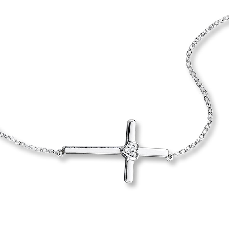 Previously Owned Cross Necklace Diamond Accents 10K White Gold