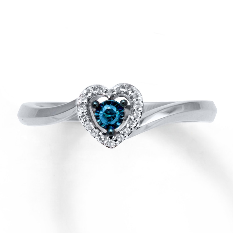 Previously Owned Blue & White Diamonds 1/10 Carat tw Ring Sterling Silver Heart