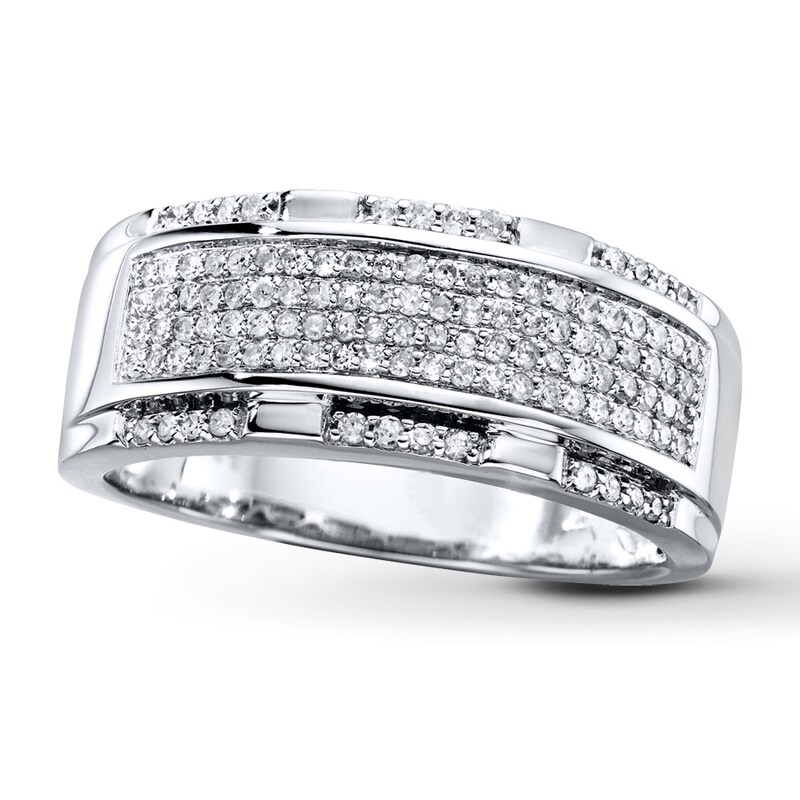 Main Image 1 of Previously Owned Men's Wedding Band 1/2 ct tw Round-cut Diamonds 10K White Gold