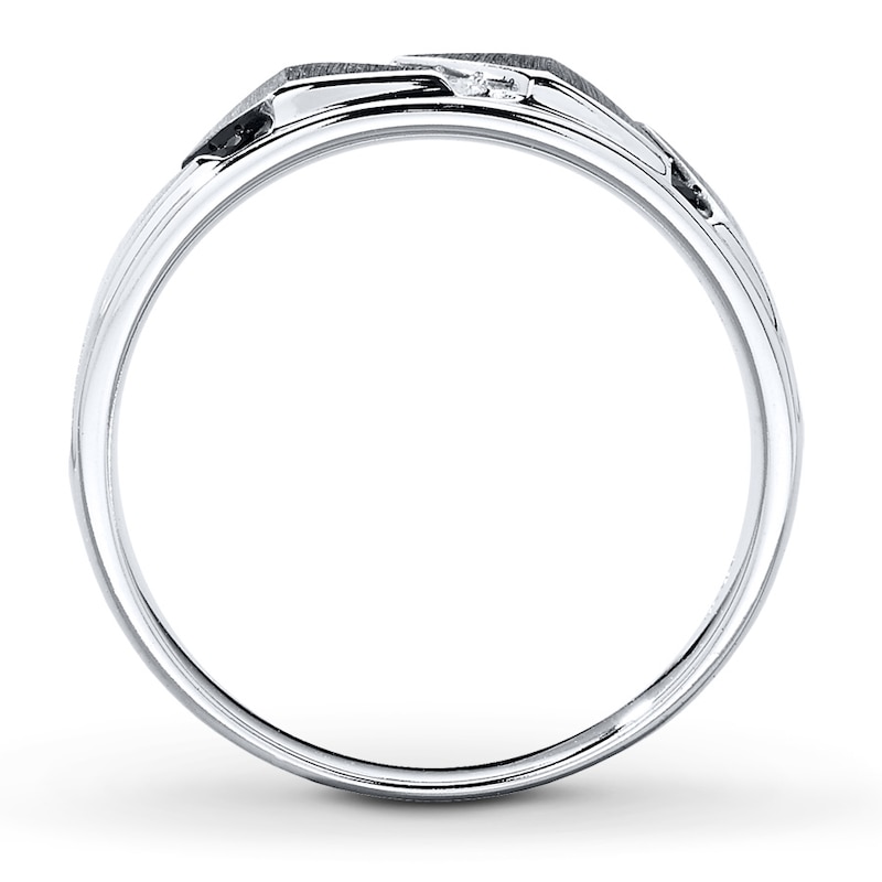 Main Image 2 of Previously Owned Men's Black & White Diamond Wedding Band 1/5 ct tw Round-cut 10K White Gold
