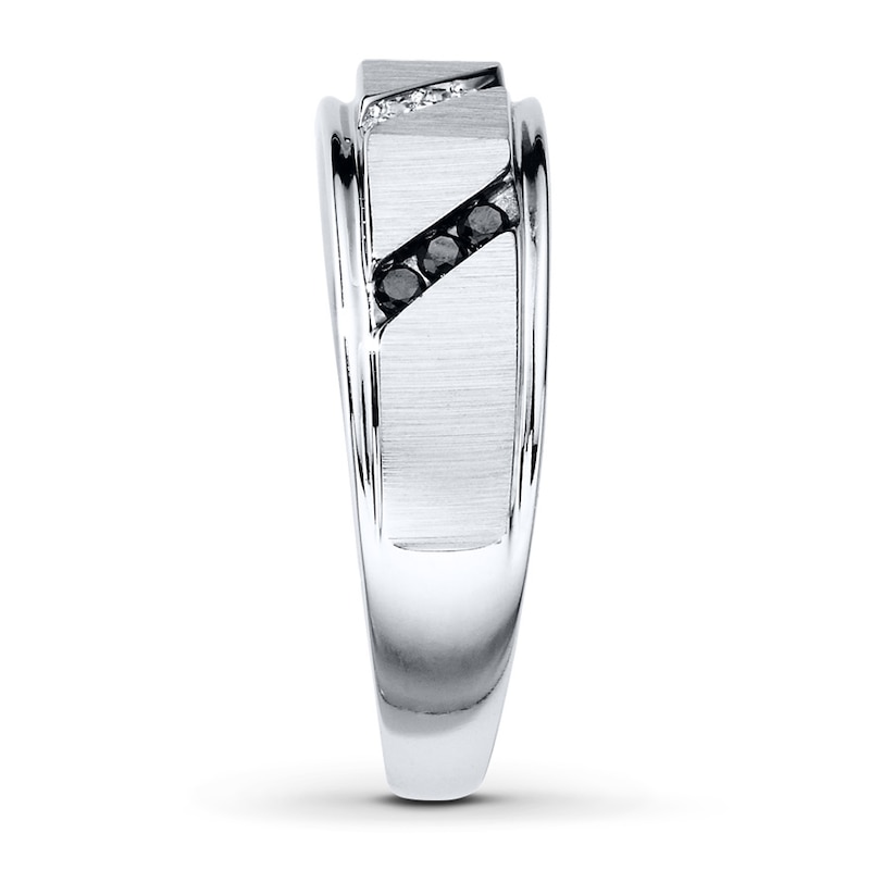 Main Image 3 of Previously Owned Men's Black & White Diamond Wedding Band 1/5 ct tw Round-cut 10K White Gold
