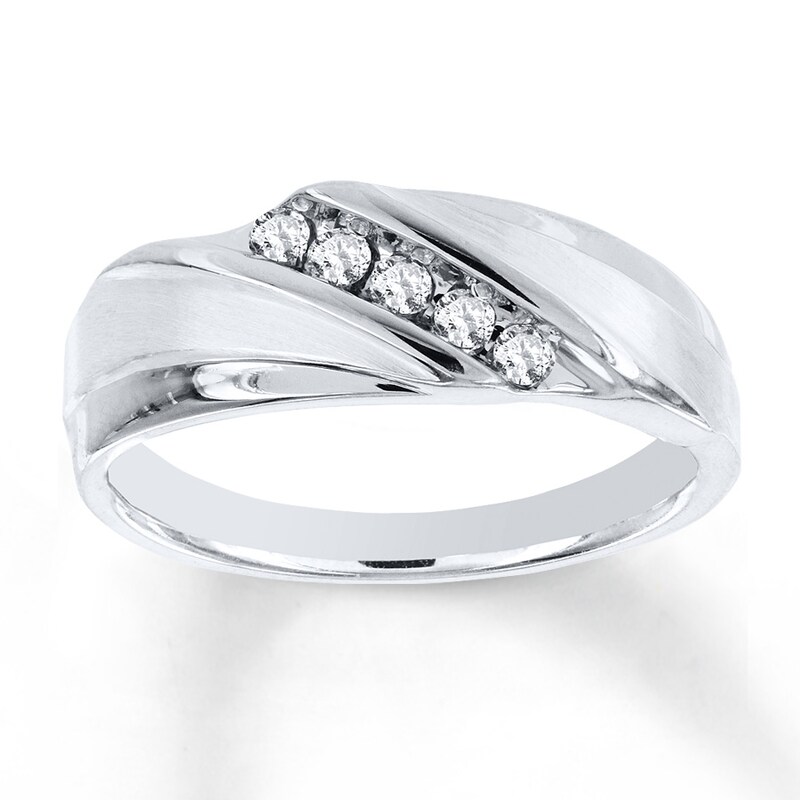 Main Image 1 of Previously Owned Men's Diamond Wedding Band 1/4 ct tw Round-cut 10K White Gold
