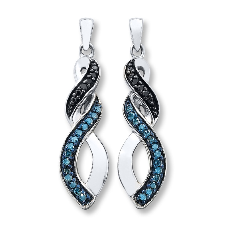 Main Image 1 of Previously Owned Blue & Black Diamonds 1/6 ct tw Earrings Sterling Silver