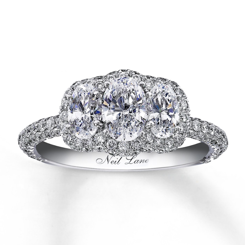 Main Image 1 of Previously Owned Neil Lane 3-Stone Ring 2-1/3 ct tw Diamonds Oval/Round-cut 14K White Gold