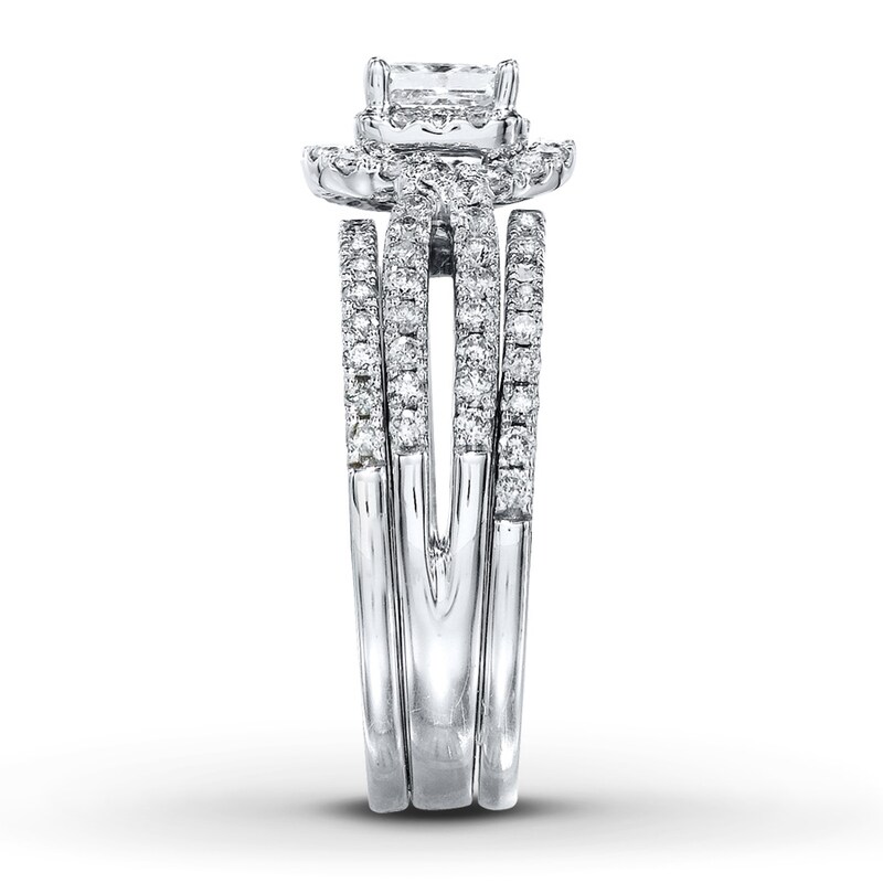 Main Image 3 of Previously Owned Diamond Bridal Set 1-1/2 ct tw Princess-cut 14K White Gold