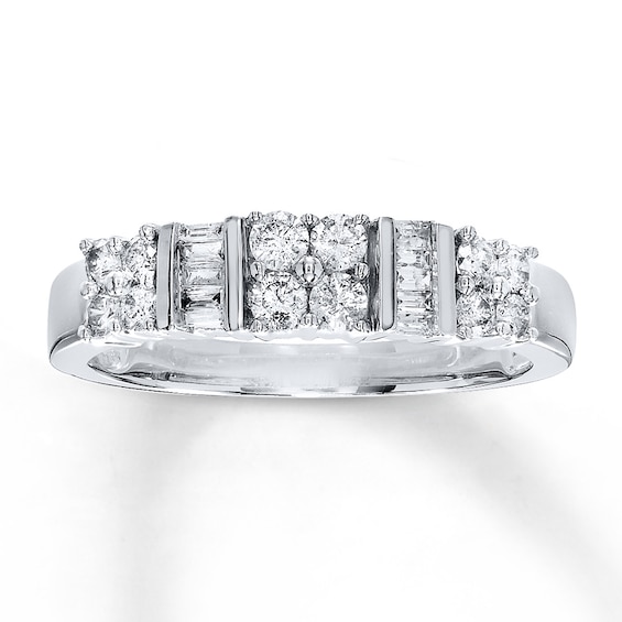 Previously Owned Diamond Anniversary Band 1/2 ct tw Baguette & Round-cut 14K White Gold