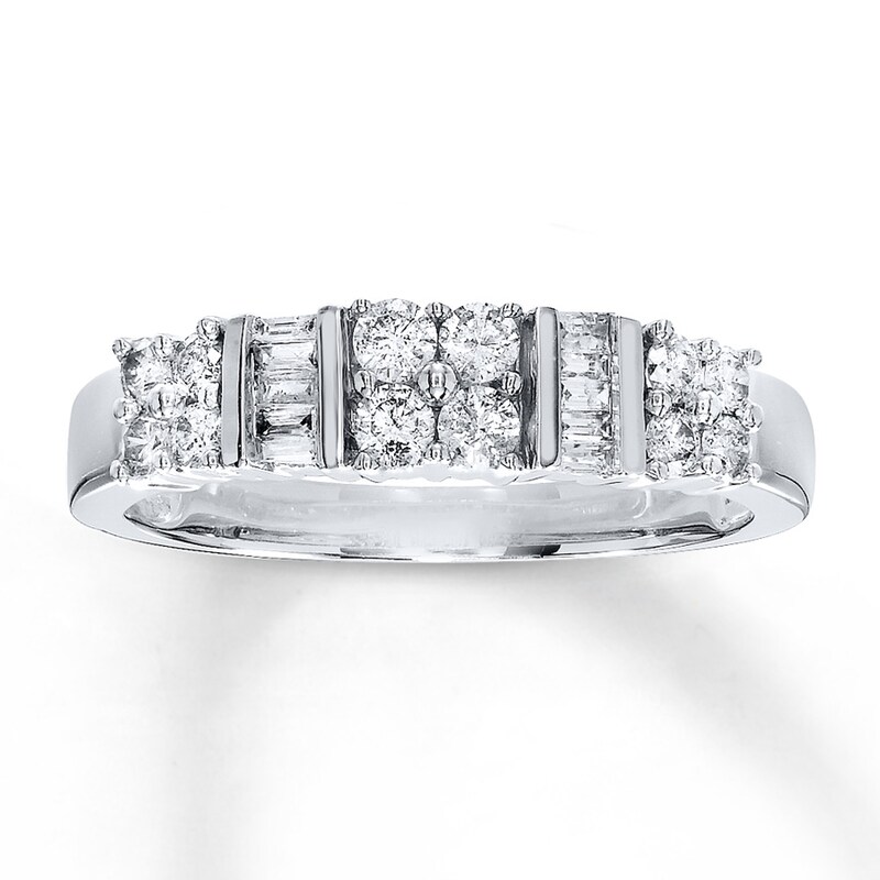 Main Image 1 of Previously Owned Diamond Anniversary Band 1/2 ct tw Baguette & Round-cut 14K White Gold
