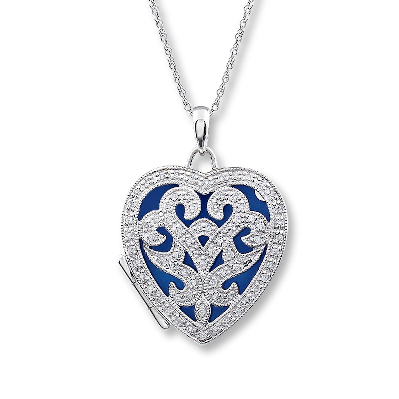Main Image 1 of Previously Owned Diamond Locket 1/4 ct tw Round-cut 10K White Gold