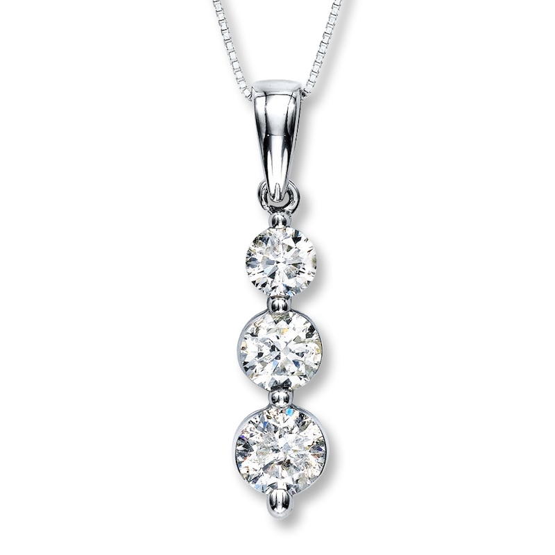 Main Image 1 of Previously Owned 3-Stone Diamond Necklace 1 ct tw Round-cut 14K White Gold