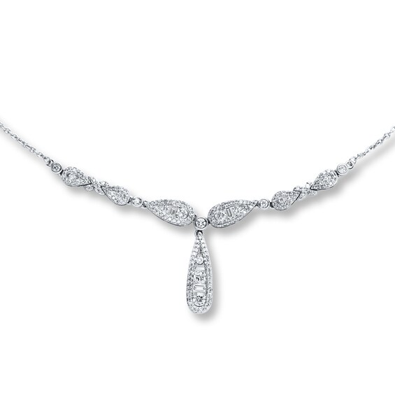 Previously Owned Diamond Necklace 1-1/3 ct tw Round & Baguette-Cut 14K White Gold