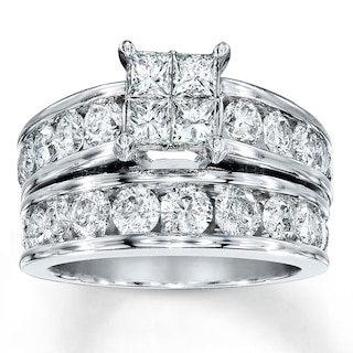 Previously Owned Diamond Bridal Set 3 cttw Princess-cut/Round 14K White ...
