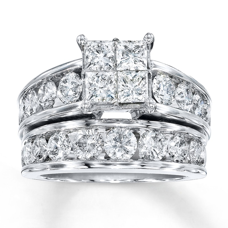 Previously Owned Diamond Bridal Set 4 ct tw Princess-cut 14K White Gold ...