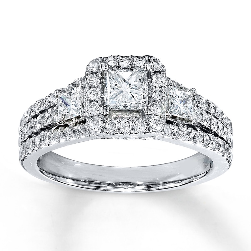 Previously Owned 3-Stone Diamond Ring 1-1/2 ct tw Princess-cut 14K ...