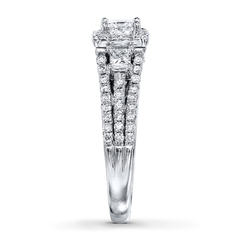 Main Image 3 of Previously Owned 3-Stone Diamond Ring 1-1/2 ct tw Princess-cut 14K White Gold