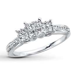 Previously Owned Diamond Engagement Ring 1/2 ct tw Round/Princess-cut 14K White Gold