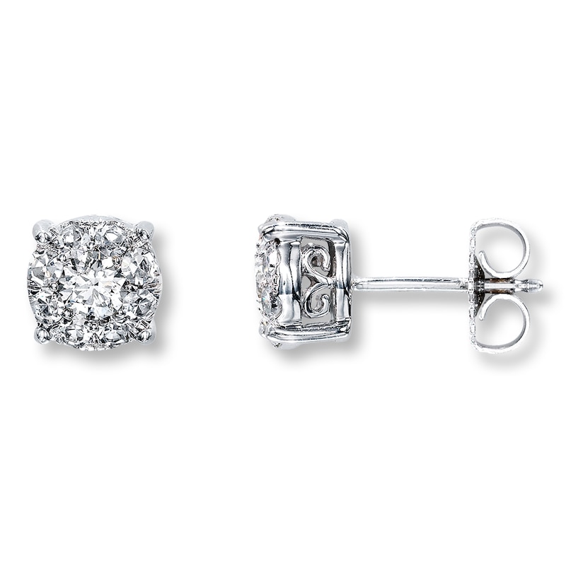 Main Image 2 of Previously Owned Diamond Earrings 1 ct tw Round-cut 14K White Gold