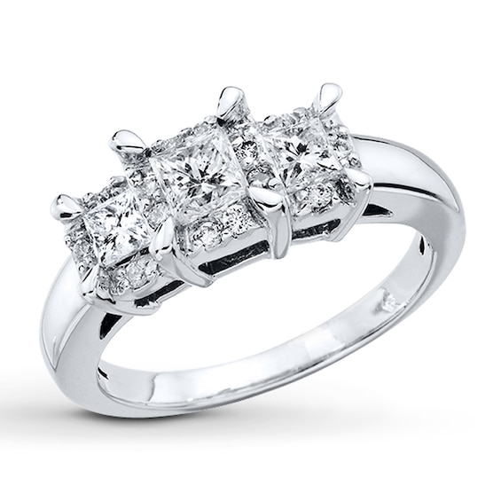 Previously Owned Diamond Engagement Ring 1 ct tw Round/Princess-Cut 14K White Gold