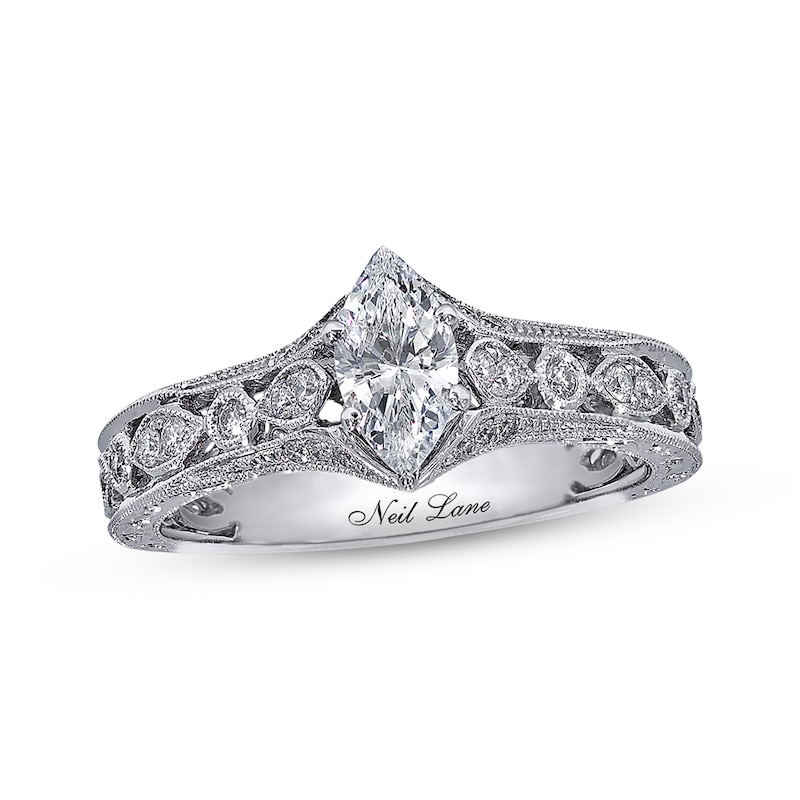 Main Image 1 of Previously Owned Diamond Engagement Ring 3/4 ct tw Marquise & Round-cut 14K White Gold Size 4.5
