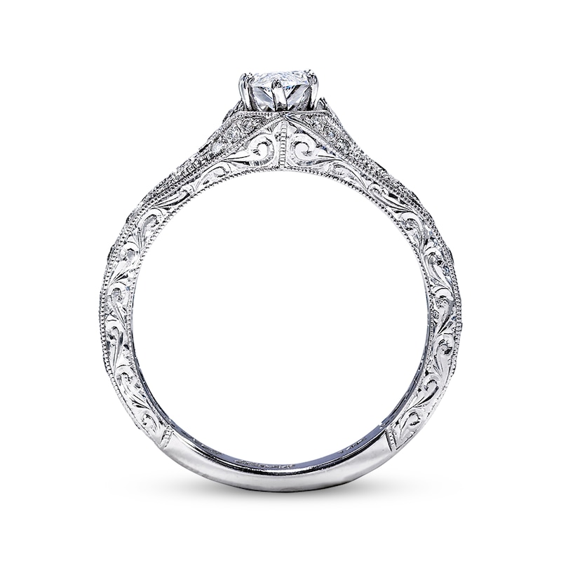 Main Image 2 of Previously Owned Diamond Engagement Ring 3/4 ct tw Marquise & Round-cut 14K White Gold Size 4.5