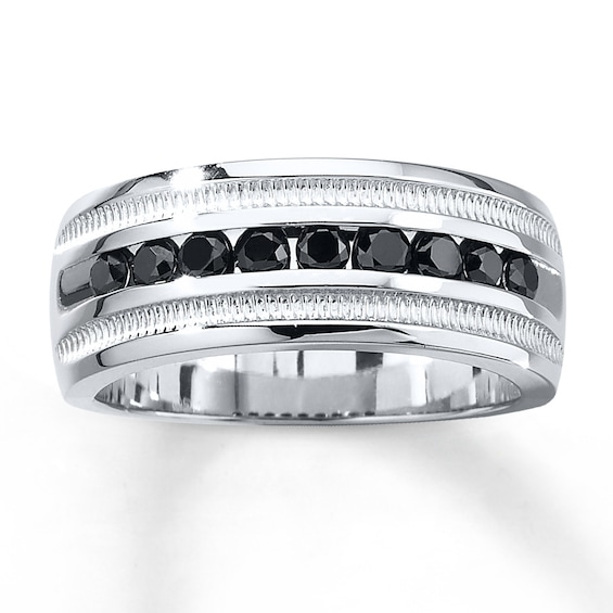 Previously Owned Men's Black Diamond Wedding Band 3/4 ct tw Round-cut Sterling Silver