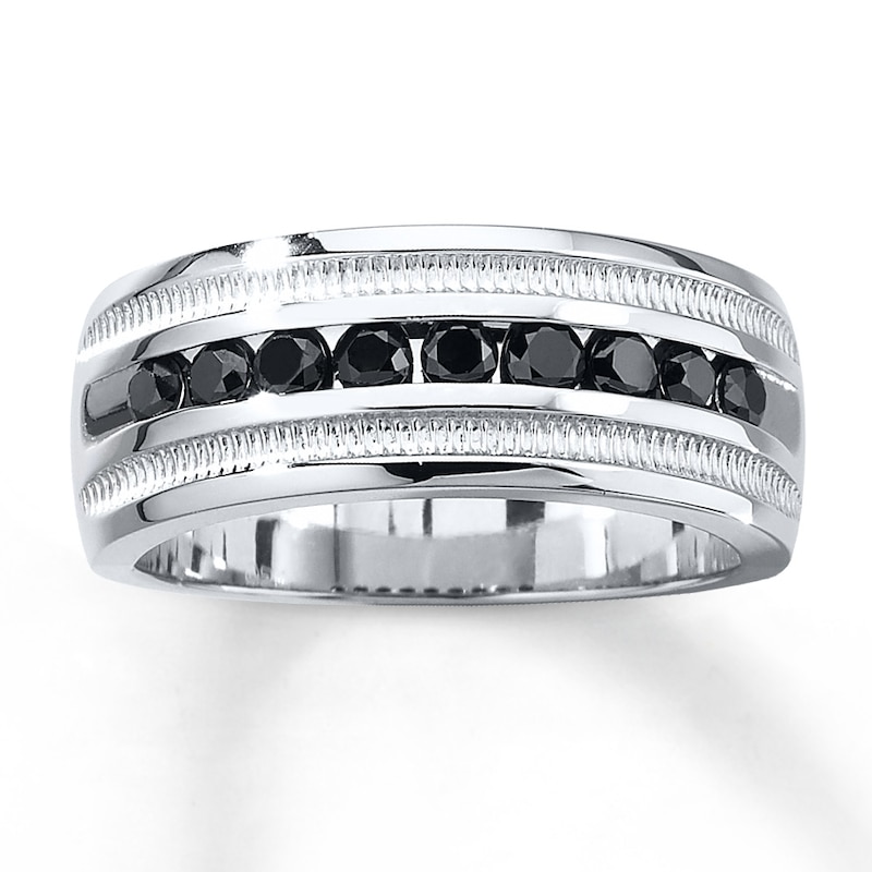 Main Image 1 of Previously Owned Men's Black Diamond Wedding Band 3/4 ct tw Round-cut Sterling Silver
