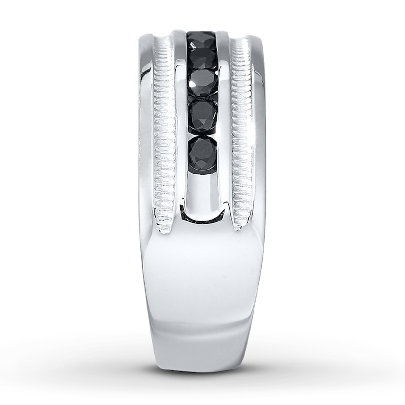 Main Image 3 of Previously Owned Men's Black Diamond Wedding Band 3/4 ct tw Round-cut Sterling Silver