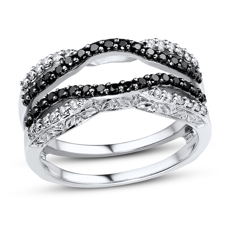 Main Image 1 of Previously Owned Black & White Diamond Enhancer Ring 1/2 ct tw 14K White Gold