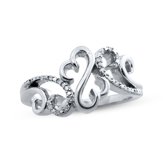 Previously Owned Open Heart Diamond Wave Ring 1/20 cttw Sterling Silver