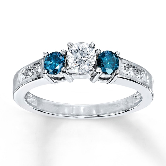 Previously Owned Blue/White Diamond Ring 3/4 ct tw Round-cut 10K White Gold
