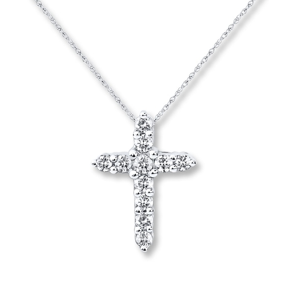 Previously Owned Diamond Cross Necklace 1/4 ct tw Round-cut 10K White Gold