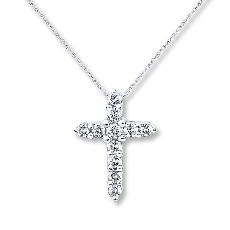 Main Image 1 of Previously Owned Diamond Cross Necklace 1/4 ct tw Round-cut 10K White Gold