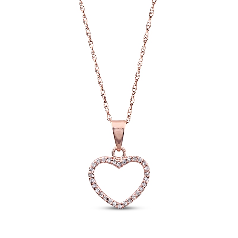 Main Image 1 of Previously Owned Diamond Heart Necklace 1/10 ct tw Round-Cut 10K Rose Gold 18&quot;