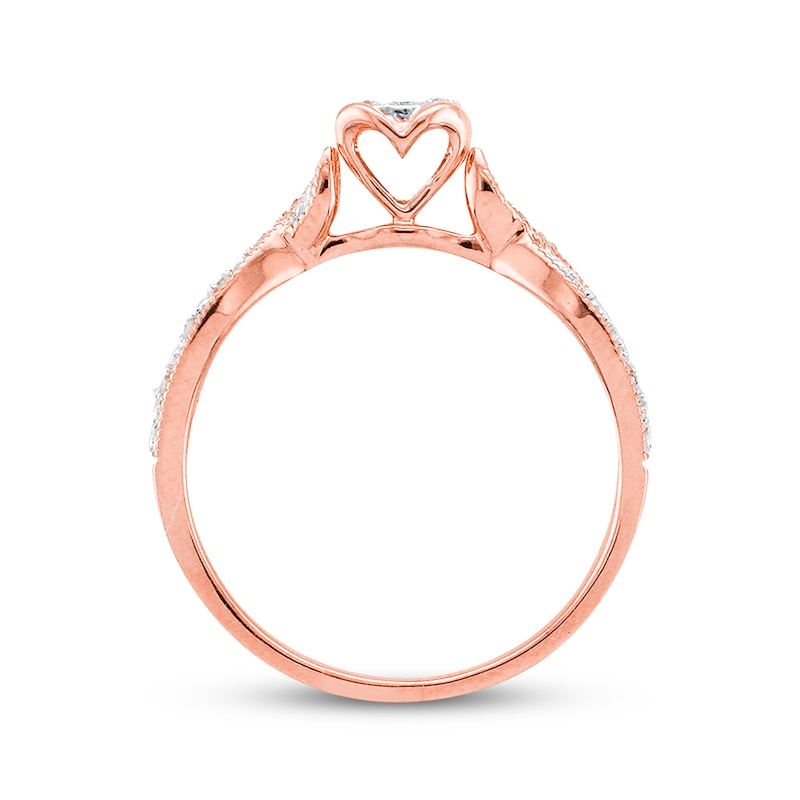 Main Image 3 of Previously Owned Heart Diamond Promise Ring 1/5 ct tw Round 10K Rose Gold
