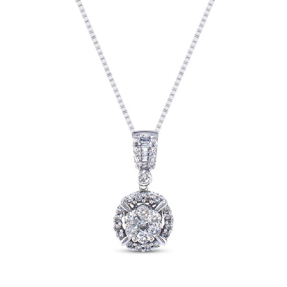 Previously Owned Diamond Necklace 1/2 ct tw Baguette & Round-cut 14K White Gold 18"
