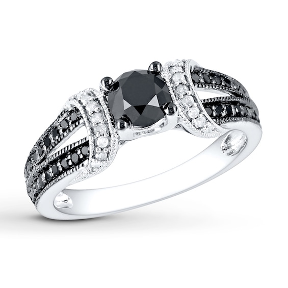 Previously Owned Black & White Diamond Engagement Ring 1 ct tw 10K White Gold Size 7.5
