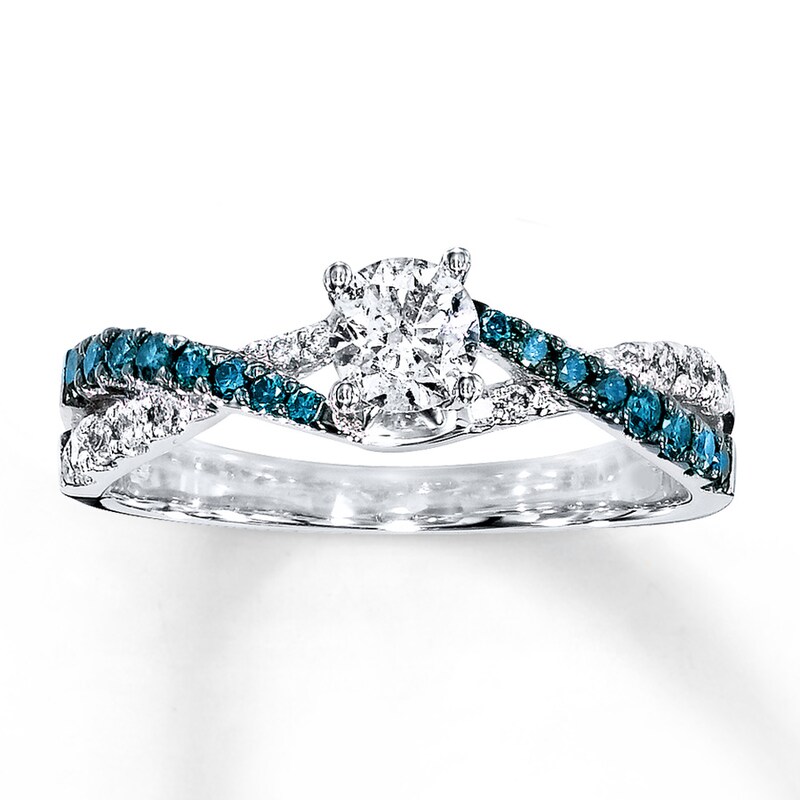 Main Image 1 of Previously Owned Blue/White Diamond Engagement Ring 3/4 ct tw 14K White Gold