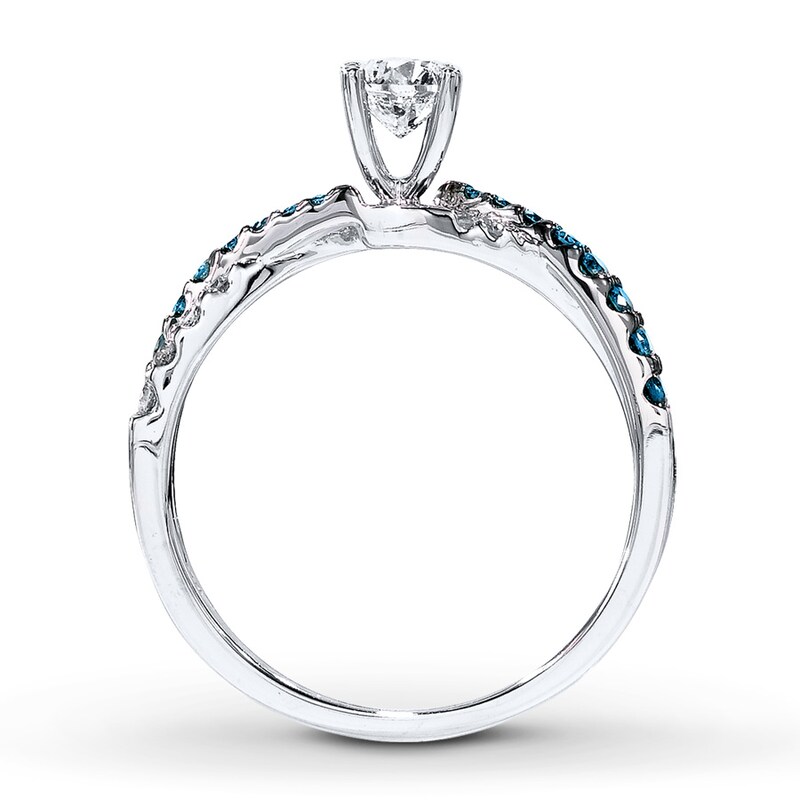 Main Image 2 of Previously Owned Blue/White Diamond Engagement Ring 3/4 ct tw 14K White Gold