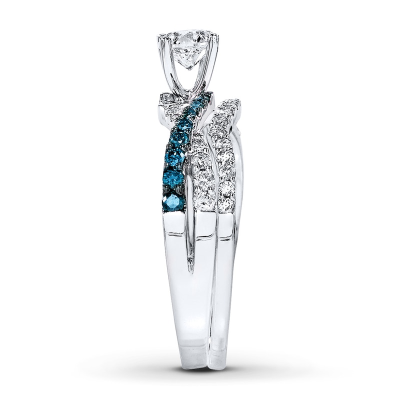 Main Image 3 of Previously Owned Blue/White Diamond Engagement Ring 3/4 ct tw 14K White Gold