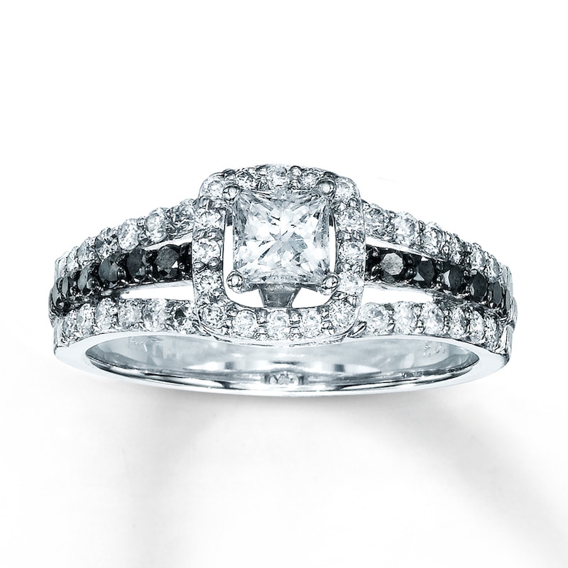 Main Image 1 of Previously Owned Diamond Engagement Ring 7/8 ct tw Princess & Round-cut 14K White Gold