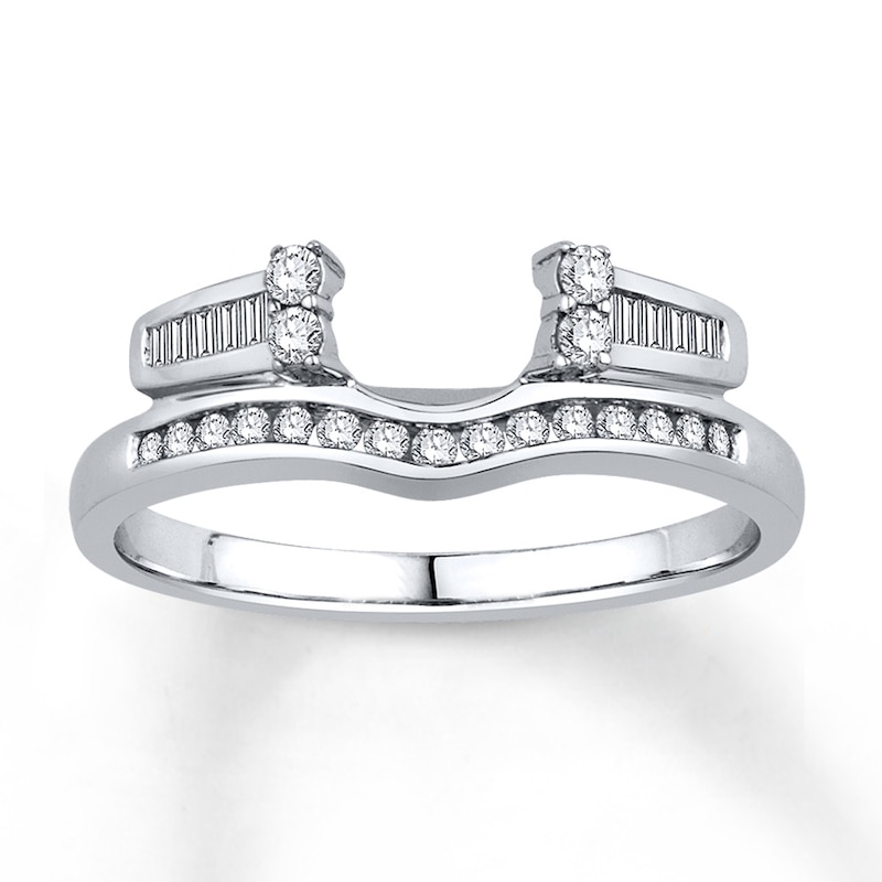 Previously Owned Diamond Enhancer Ring 1/4 ct tw Baguette/Round 14K White Gold