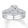 Thumbnail Image 1 of Previously Owned Diamond Enhancer Ring 1/4 ct tw Baguette/Round 14K White Gold