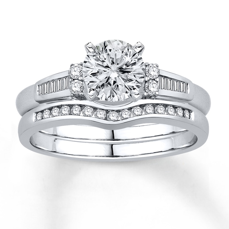 Previously Owned Diamond Enhancer Ring 1/4 ct tw Baguette/Round 14K White Gold
