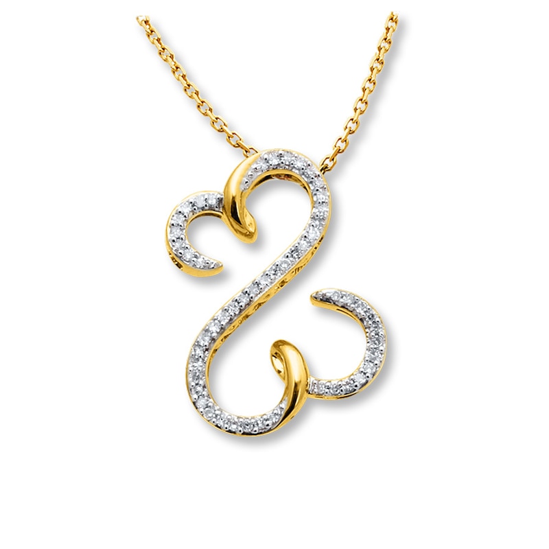 Main Image 1 of Previously Owned Open Hearts Necklace 1/8 cttw Diamonds 10K Yellow Gold