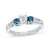 Thumbnail Image 1 of Previously Owned Blue/White Diamond 3-Stone Engagement Ring 3/4 ct tw Round-cut 10K White Gold