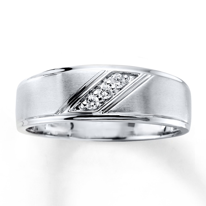 Main Image 1 of Previously Owned Men's Wedding Band 1/10 ct tw Round-cut Diamonds 10K White Gold