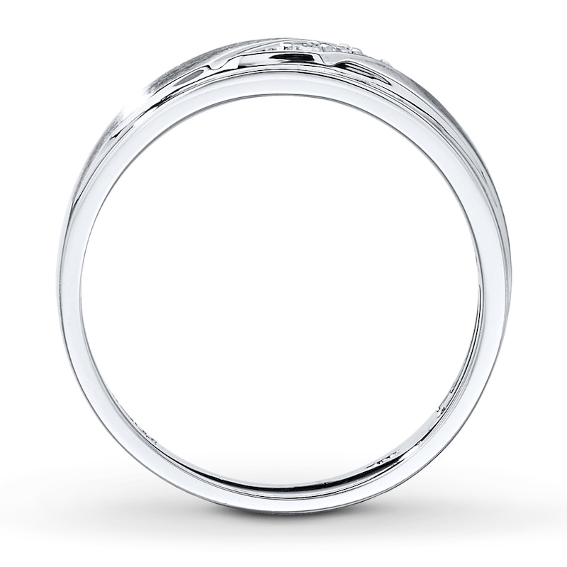 Main Image 2 of Previously Owned Men's Wedding Band 1/10 ct tw Round-cut Diamonds 10K White Gold
