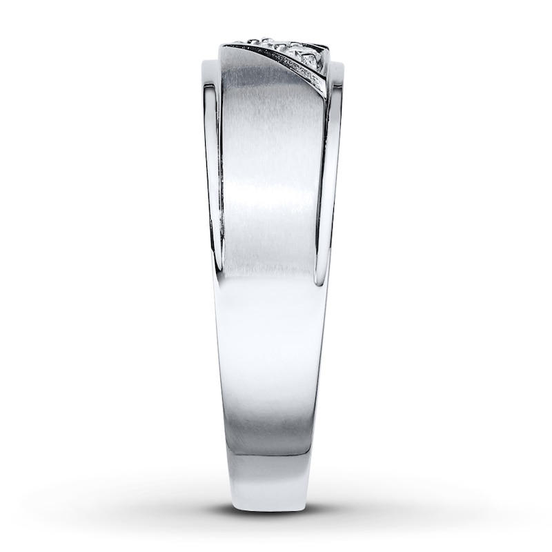 Main Image 3 of Previously Owned Men's Wedding Band 1/10 ct tw Round-cut Diamonds 10K White Gold