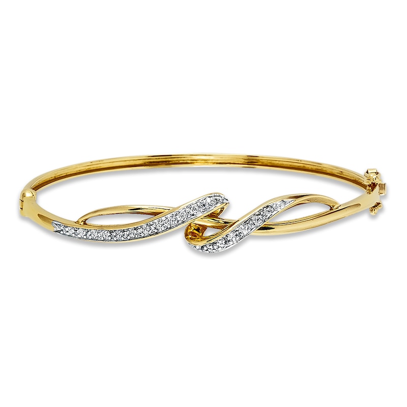 Main Image 1 of Previously Owned Diamond Bangle Bracelet 1/10 ct tw Round-cut 10K Yellow Gold